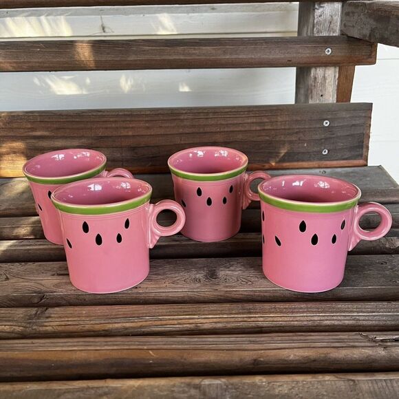 Fiesta Watermelon by Homer Laughlin Set of 4 Mugs 10-oz Round Handle USA Retired - Picture 2 of 14